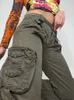 Women's Jeans Kalevest Y2K Grunge Baggy Cargo Pants Dark Green Vintage Clothes Women Low Rise Rave Outfits Pockets Pantalones 2023