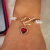 Charm Bracelets Trendy Shiny Heart Crystal Pendant Pearl For Women Simple Pearls Chain OT Buckle Bracelet Party Jewelry Gift