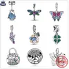 Pour les charmes de pandora, authentiques perles en argent 925 Dangle Shiny Dragonfly Blooming Flower Bead