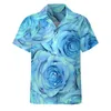 Herren-Freizeithemden, blaues Rosen-Druck-Strandhemd, Blumen-Design, hawaiianischer Mann, Y2K-Blusen, kurzärmeliges, bedrucktes Oberteil, große Größe