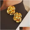 Stud Rose Flower Earrings 18K Real Gold Plated Jewelry Women Girl Christmas Gift Drop Delivery Dhe8W