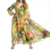 Casual Dresses Elegant V Neck For Women S-3XL Lantern Long Sleeve Print Maxi Dress 2023 Spring Summer Outfits Tall Ladies Clothing