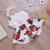 Rompers födda babyflickor kläder ärmlösa spetsblomma tryck rem romper jumpsuit onepiece outfit sommar 230607