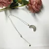 Pendant Necklaces BOROSA Natural Druzy Moon Necklace Silver Plated Crescent Drusy Crystal Quartz Titanium AB