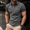 Men's Short Sleeve Polo Shirt Moisture-Wicking Performance Casual Solid Cotton Blend Drop Cut Collared Polo Shirts for Men Apparel Zipper pocket Tshirts Tops S-XXXXL