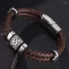 Charm Bracelets Design Vintage Men Jewelry Brown Double Braided Leather Bracelet S.Steel Punk Bangle Man Accessories Gift SP0377