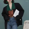 Dames Blouses Korejepo 80s Vintage Dames Shirts Kleding Retro Contrasterende Revers Lange Mouwen Bloemen Shirt 2023 Dames Lente Zomer