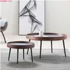 Camp Furniture 2pcs Modern Small Round Tea Coffee Tables Cute Wood Surface Metal Legs Sofa Side Table Home Balcony Leisure Outdoor