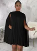 Casual Dresses KEXU Vintage Women Clock Long Sleeve Pleated Loose Straight Cape Style Chiffon Dress Autumn Winter Sexy Party Even Prom