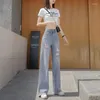 Kvinnors jeans Summer Slim Fit For Women Streetwear Korean Designer Regular Distressed Denim Pants Hip Hop Hole Byxor A198