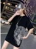 Kvinnors hoodies cool cheetah diamant tryck t shirt vår koreanska kvinnor kawaii lösa outwear toppar hip hop pollover överdimensionerad tshirt