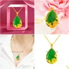 Pendant Necklaces Bling Imitation Jade Flower Necklace 24K Real Gold Plated Jewelry Women Christmas Gift Drop Delivery Pendants Dh1Ti