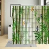 Rideaux De Douche Vert Bambou Rideau De Douche Plantes Arbre Feuille D'érable En Bois Impression 3D Décoration Murale Salle De Bains Polyester Rideaux Ensemble Avec Crochets 230607