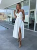 Summer New Fashion Celebrity Deep v Hollow Out Duże Hem Split Suteded Dress 23017