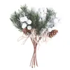 Fleurs décoratives 2 Style bricolage décoration d'arbre de Noël Simulation baie courte branche vacances pin aiguille tour plante artificielle ornement de Noël