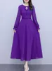 Casual Dresses Chiffon Pink Midi Dress Spring Autumn Women Clothing Luxury Beach Long Sleeve 2023 Purple Elegant Chic Green Prom