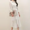 Casual Dresses Spring Autumn Woman Lace Dress Long Sleeve Hollow Out Vestido Offic Lady Elegant