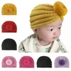 Basker mode stickade rib hatt runda donut boll stickning baby flickor turban småbarn stickade mössor huvudbonader