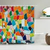 Tende da doccia Semplice motivo geometrico colorato Tessuto Tenda da doccia Tende da bagno Mosaico rotondo Schermo da bagno impermeabile con 12 ganci 230607