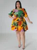 Robes Grande Taille Femmes Dreeses 4XL O Cou Lanterne Manches Imprimé Une Ligne Causal Soirée Clubwear Robes De Bal Floral Tenues D'été