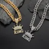 Collane a ciondolo uomo Donne Hip Hop Crystal Crown with King Collana a catena cubana da 13 mm goccia di rapper ghiacciato