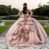 Princesse Dentelle Quinceanera Robes Halter Dos Nu Robe De Bal Blush Rose De Bal Sweet 15 Robe À Volants Arc Retour Longue Robe De Graduation Robe De VX Anos 2023