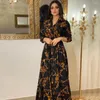 Robes décontractées The Middle East National Women's V-Neck Sleeve Long Fashion Print High Waist Retro Dress