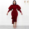 Ethnic Clothing Women Bodycon Dresses African Fashion Big Puff Long Sleeve Ruffles Event Package Hip Robes Night Out Female