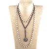 Pendant Necklaces Fashion Bohemian Tribal Jewelry 3 Layer Multiple White Stone Rosary Link & Chain Round Disco