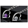 Pendant Necklaces White Austrian Crystal Purple Diamonds Love Heart Statement Necklace Fashion Class Women Girls Ladies Elements Jew Dh0A4