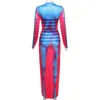 Casual Dresses Y2K 3D Body Print Long Sleeve Maxi Dress 2023 Spring Women O Neck Slim Bodycon Female Clubwear Party Outfits