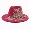 Breite Krempe Hüte Eimer Rose Hut Blume Fedora für Frauen Französisch Elegante Hochzeit Bunte Mode Passende Kirche Filz Großhandel 230608