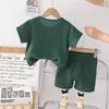 Clothing Sets Children's Summer Suit Korean Style Clothes For Baby Boys 18 To 24 Months Solid Color Short Sleeve T-shirts And Shorts