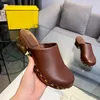 Baguette Show Slippers Clogs Mules Wooden Platform Chunky Block mid-heels Genuine leather Slip On closed toes heeled shoes Women's luxury designers Factory footwear