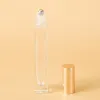 Top Luxury Empty Pen Square Clear Glass Roll on Bottle with gold cap stainless steel roller ball for Essential oil Perfume 10ml