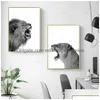 Peintures 2 Pièces Toile Peinture Lion Et Lionne Affiche Animal Wall Art Imprimer Image Noir Blanc Woodlands Pour Salon Maison Dhclv