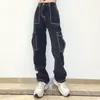 Damen-Jeans, Street-Fashion, Damen-Stickerei-Patch, Lederschnitt, alt, lässig, gerade Hose