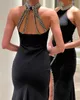 Dubai Arabska seksowna syrena sukienki na balu dla czarnych kobiet plus rozmiar o rozmiar na szyję wysoka z boku podzielona z koralików formalna ubrania urodzinowe konkurs