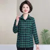 Kvinnor Bluses Women Office Lady Tops Plaid Button Up Long Sleeve Shirt Kvinnlig svansen Spring Korean Fashion Shirts Mujer T147