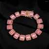 Link Armbänder Iced Out Rosa Baguette Kubanische Kette Tennis Armband Für Frauen Männer Bling Micro Pave Square Punk Schmuck