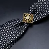 Neck Ties Hi-Tie Luxury Gold Ring Black Mens Tie Set Set Traid Silk Ties для мужского дизайна моды Hanky ​​Mufflinks Установите свадебную качество галстук 230607