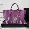 Mode femmes sac de plage sac à bandoulière toile designer sac shopping sac avec chaîne luxe sac à main lin perle impression sac à bandoulière sac de voyage sac fourre-tout