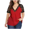 Blouses pour femmes dames d'été pour les femmes en mousseline de soie habillé col en v dentelle Patchwork court grande taille manches hauts vêtements pour femmes