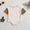 Tench jassen Baby Jongens Meisjes Korte Mouw Patchwork Kleur Romper geboren Bodysuits Met Zak 230608