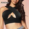 T-shirt Abdieso Hollow out Sexy Halter Crop Top Women Sleeveless 2021 Brown Corset Tops Summer Backless Party Tank Camis Streetwear