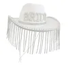 Chapeaux à large bord seau blanc mariée chapeau adulte femmes soleil filles gland de cow-girl pour mariage fiançailles fête cosplay douche nuptiale habiller 230608