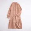 カジュアルドレス春秋の女性基本的なゆるい快適なナチュラル通気水洗浄された14リネン長いシャツ