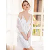 Roupa de Dormir Feminina Lingerie Feminina Sexy Perspective Pijama Charmoso Sling Vestido de Dormir Conjunto de Duas Peças Renda Roupa de Dormir Terno Fino Casa