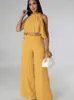 Women's Two Piece Pants Sexy Chiffon Set For Women Summer Sleeveless Ruffles Crop Top Loose Wide Leg Suit Casual Vacation Outfit Elegant