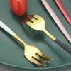 Servis uppsättningar Jankng 30st Black Gold Coderware Set rostfritt stål Flatvaruuppsättning Cake Fork Spoon Knifes Silverware Tabelleriset Set Cutsly Set 230607